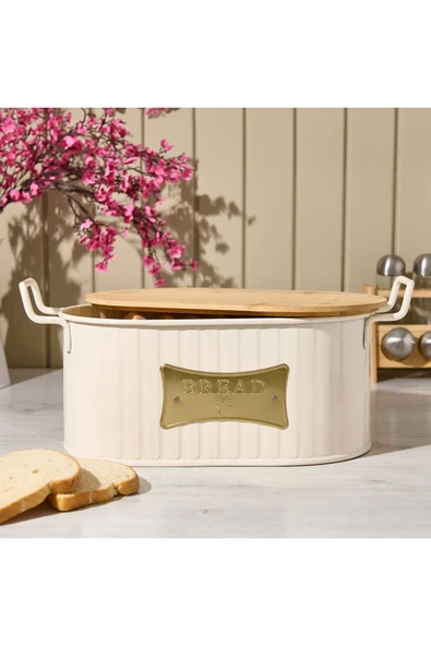 ASPARTAM Ahşap Kesme Tahtalı Ekmek Kutusu - Krem - 33 cm ürün görseli 1