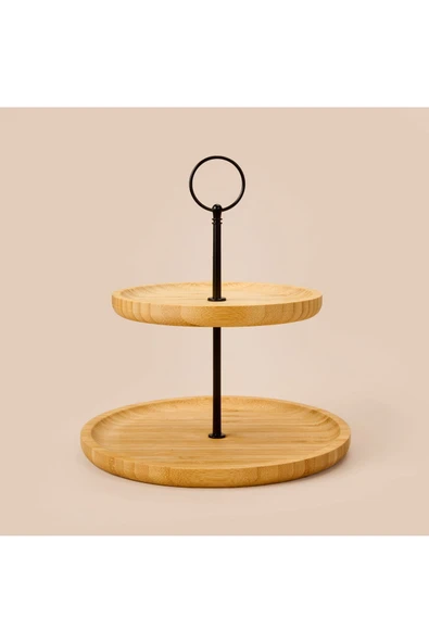 MATMEL Houseware 2 Katlı Bambu Servis Tabağı - Açık Kahverengi - 21 cm ürün görseli 1