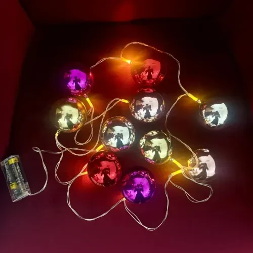 2m 10 LED Pilli Parlak Top Lamba - 2 Kademeli Yılbaşı Ağacı Süsü ürün görseli 1