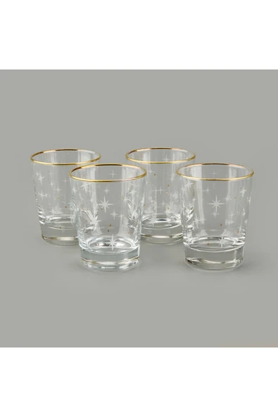 MATMEL Star Altın Yaldızlı 4'lü Su Bardağı Seti - Sarı / Şeffaf - 270 ml ürün görseli 1