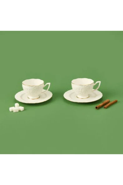 MATMEL Bone Rosen Porselen Altın Yaldızlı 2'li Çay Seti - Beyaz ürün görseli 1
