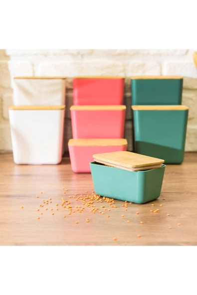 Excellent Houseware Houseware Bambu Kapaklı Saklama Kabı - Asorti - 13x8x7 cm - Resim 2