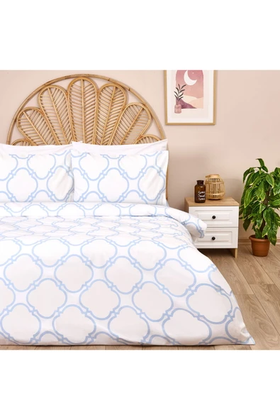 ASPARTAM Toeget Tek Kişilik Nevresim Takımı - Beyaz / Mavi ürün görseli 1