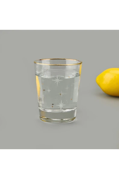 MATMEL Star Altın Yaldızlı 4'lü Su Bardağı Seti - Sarı / Şeffaf - 270 ml - Resim 2