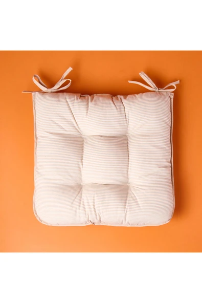 MATMEL Soft Palm Breeze İnce Çizgili Sandalye Minderi - Ekru / Bej - 43x43 cm ürün görseli 1