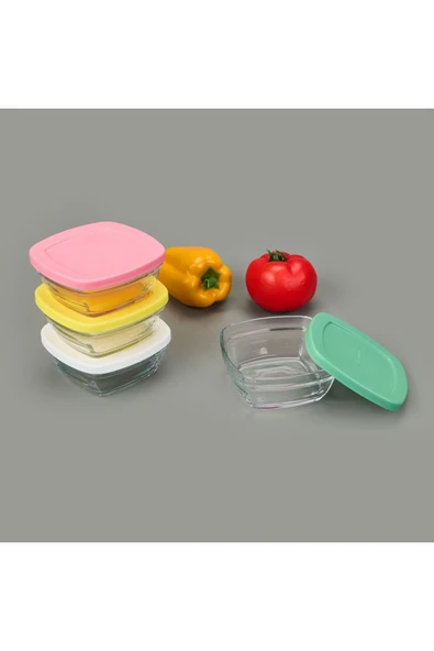 Paşabahçe Glass 4 You 4'lü Kapaklı Cam Saklama Kabı - Renkli - 310 ml - Resim 2