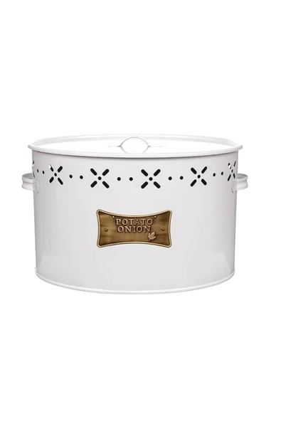 LUCKYHOMES Lüks Paslanmaz Galvaniz Patates ve Soğanlık 2 Bölmeli Metal Patates Soğan Kovası Beyaz 18 Lt - Resim 4
