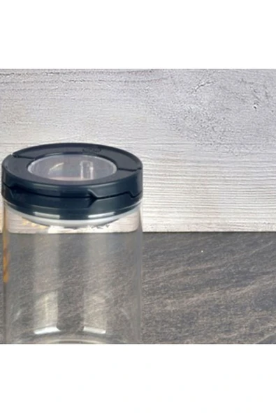 MATMEL Şeffaf ve siyah vakumlu cam kavanoz, 400 ml, renkli detaylar - Resim 2