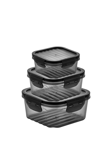 QLUX IDEAS L860X2 Quick Sızdırmaz Kare Saklama Kabı Seti - Siyah / Şeffaf - Resim 3