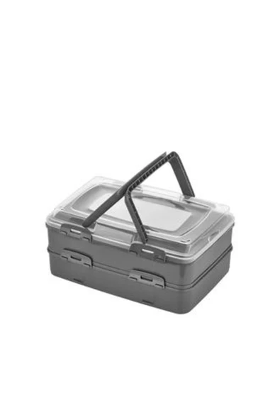 QLUX IDEAS L718 2 Katlı Pasta Taşıma Kabı - Antrasit / Şeffaf - Resim 3