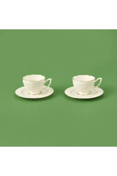 MATMEL Bone Rosen Porselen Altın Yaldızlı 2'li Çay Seti - Beyaz - Resim 2