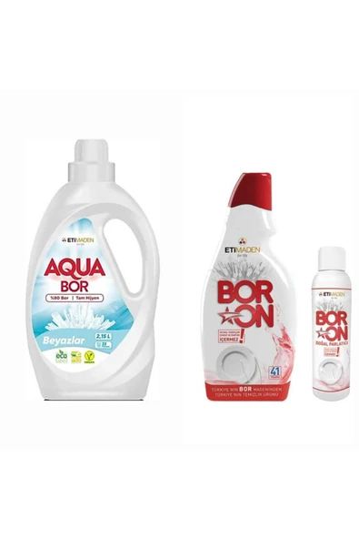 Boron AQUABOR DOĞAL SIVI ÇAMAŞIR DETERJANI BEYAZLAR İÇİN 33 YIKAMA+BULAŞIK MAKİNESİ DETERJAN 41 YIKAMA ürün görseli 1