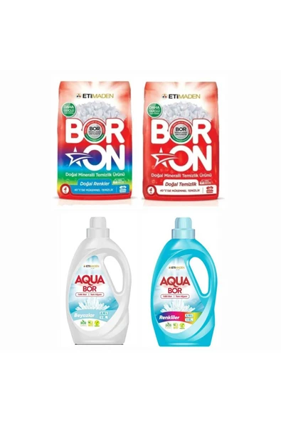 Aquabor TOZ ÇAMAŞIR DETERJANI 2 ADET RENKLİ VE BEYAZLAR İÇİN + 2 ADET SIVI ÇAMAŞIR DETERJANI ürün görseli 1