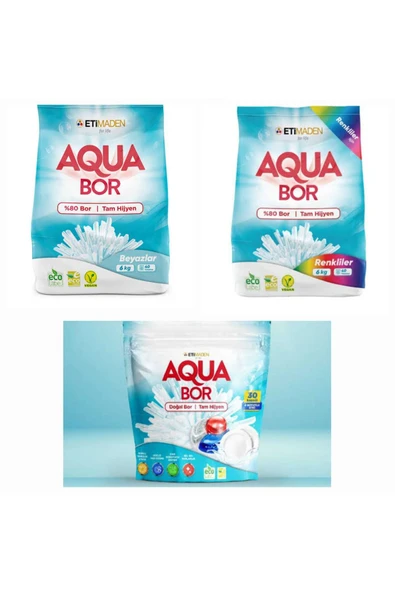 Aquabor Doğal Mineralli Çamaşır Deterjanı 80 yıkama ve Bulaşık Makinesi tableti Deterjanı ürün görseli 1