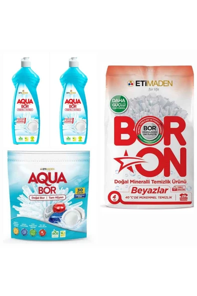 ETİ MADEN AQUABOR DOĞAL MİNERALLİ BULAŞIK DETERJANI +BOR MİNERALLİ BEYAZLAR İÇİN ÇAMAŞIR DETERJANI ürün görseli 1