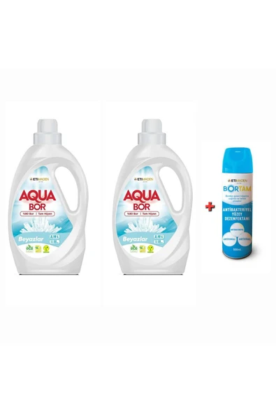 Aquabor DOĞAL MİNERALLİ BEYAZLAR İÇİN SIVI ÇAMAŞIR MAKİNASI DETERJANI SIVI 2*2.15L 66 YIKAMA+ DEZENFEKTAN ürün görseli 1