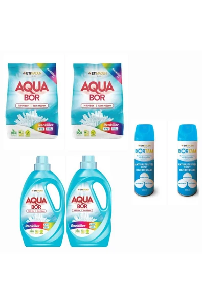KUT FLY DOĞAL ÇAMAŞIR DETERJANI AQUABOR RENKLİLER İÇİN TOZ VE SIVI FORM 146 YIKAMA+ BORTAM DEZENFEKTAN. ürün görseli 1