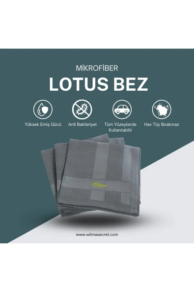 Wilma Lotus Mikrofiber Bez 60×40 3 Lü Set Antrasit - Mutfak, Banyo, Cam, Araç Temizlik Bezi - Resim 3