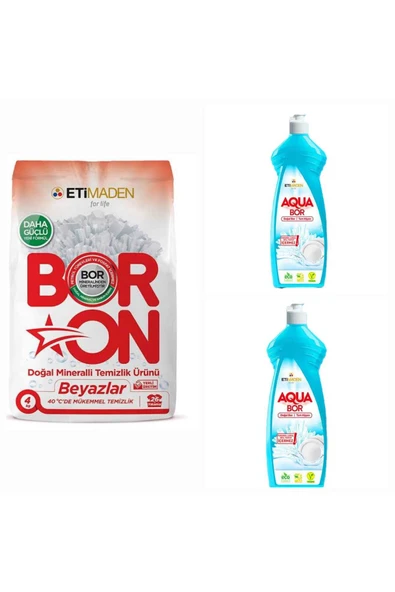 ETİ MADEN BORON toz deterjan beyazlar için 4 kg 26 yıkama +2 adet AQUABOR bulaşık deterjanı ürün görseli 1