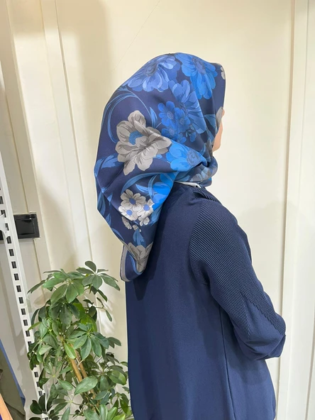 Belli Saf İpek Eşarp 4219D (T)-60 LACİVERT - Resim 3