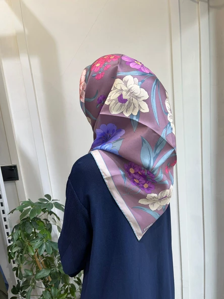 Belli Saf İpek Eşarp 4219D (T)-56 LİLA - Resim 2