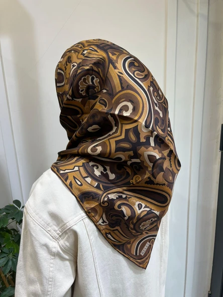 Belli Saf İpek Eşarp 4222D (T)-89 KAHVE - Resim 3