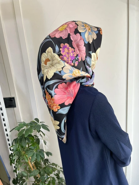 Belli Saf İpek Eşarp 4219D (T)-33 SİYAH - Resim 3