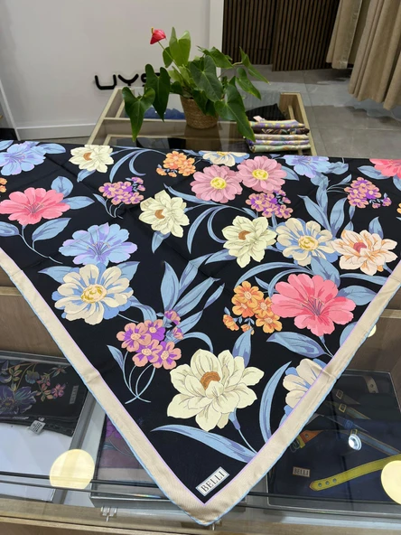 Belli Saf İpek Eşarp 4219D (T)-33 SİYAH - Resim 4