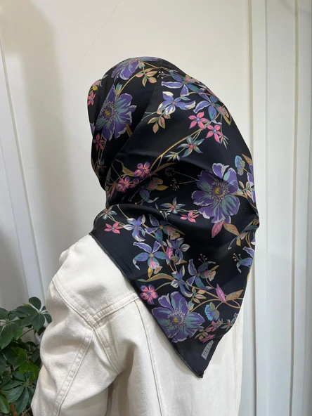 Belli Saf İpek Eşarp 4210D (T)-88 SİYAH - Resim 2