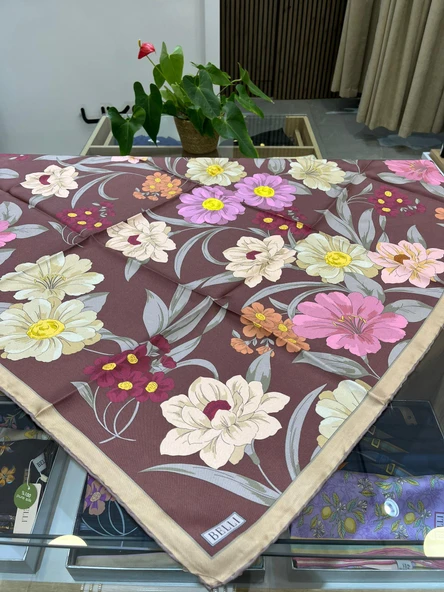 Belli Saf İpek Eşarp 4219D (T)-51 KIZIL KAHVE - Resim 3