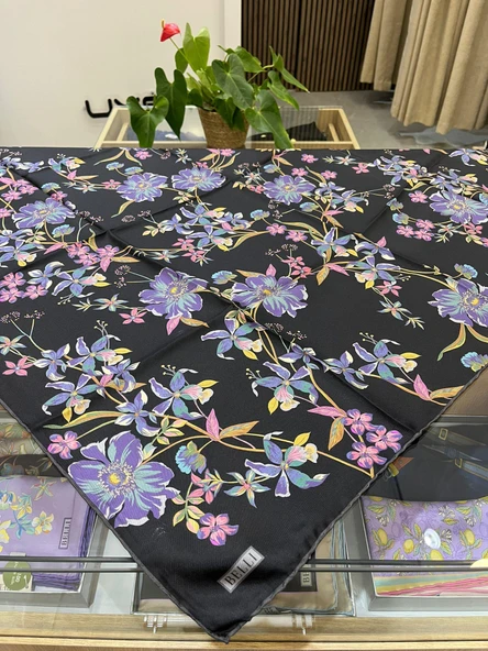 Belli Saf İpek Eşarp 4210D (T)-88 SİYAH - Resim 3