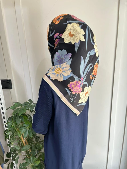 Belli Saf İpek Eşarp 4219D (T)-33 SİYAH - Resim 2