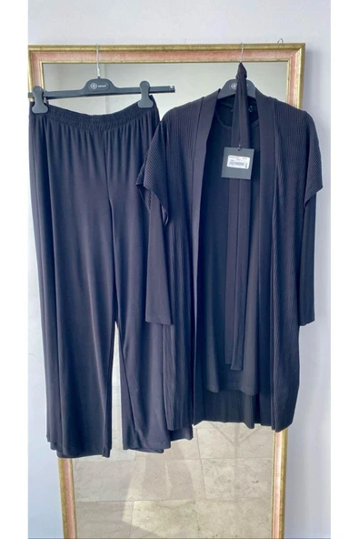 Plise Detaylı 3'Lü Takım 23434 Siyah ürün görseli 1