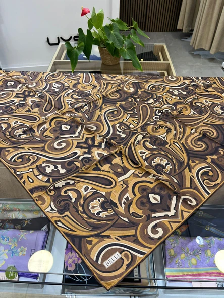 Belli Saf İpek Eşarp 4222D (T)-89 KAHVE - Resim 4