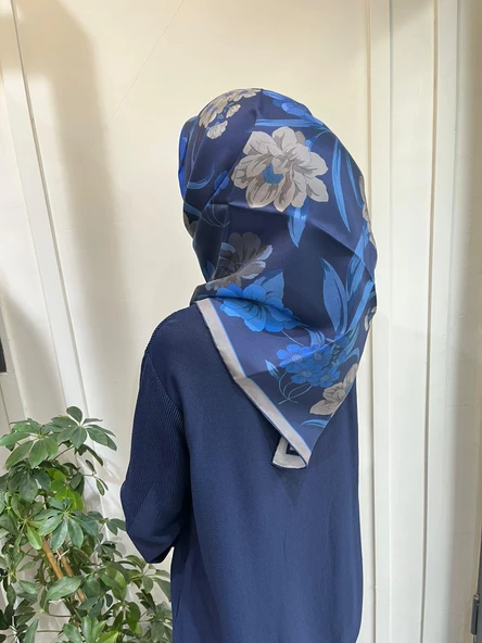 Belli Saf İpek Eşarp 4219D (T)-60 LACİVERT - Resim 2