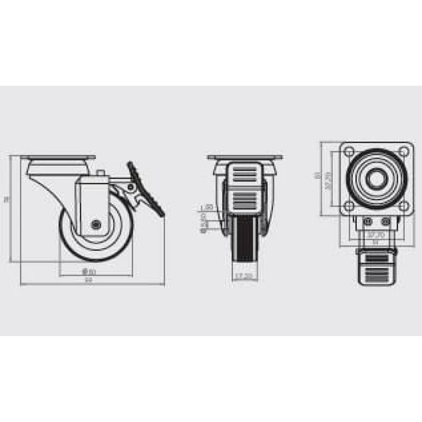 HTS 334 50X20 Tablalı Döner Frenli Teker - Resim 4