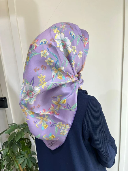 Belli Saf İpek Eşarp 4210D (T)-50 LİLA - Resim 4