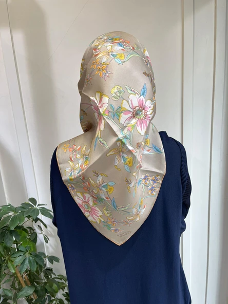 Belli Saf İpek Eşarp 4210D (T)-07 VİZON - Resim 2