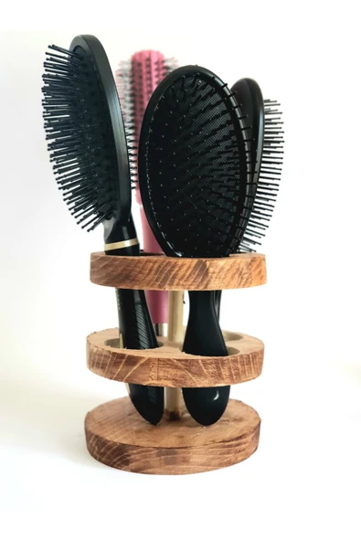 Sekiz Ahşap Tarak Standı 4 Bölmeli Taraklık Yuvarlak El Yapımı Ceviz ürün görseli 1