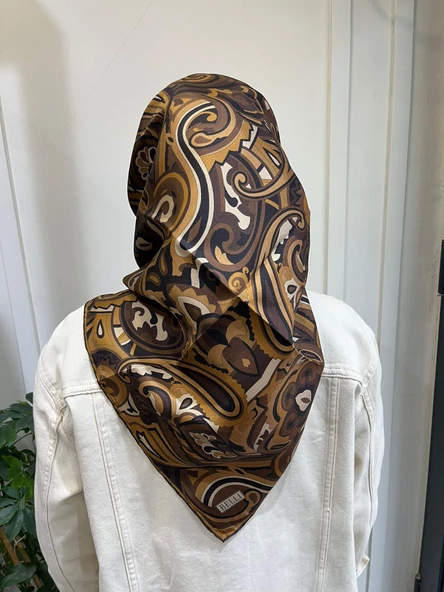 Belli Saf İpek Eşarp 4222D (T)-89 KAHVE - Resim 2