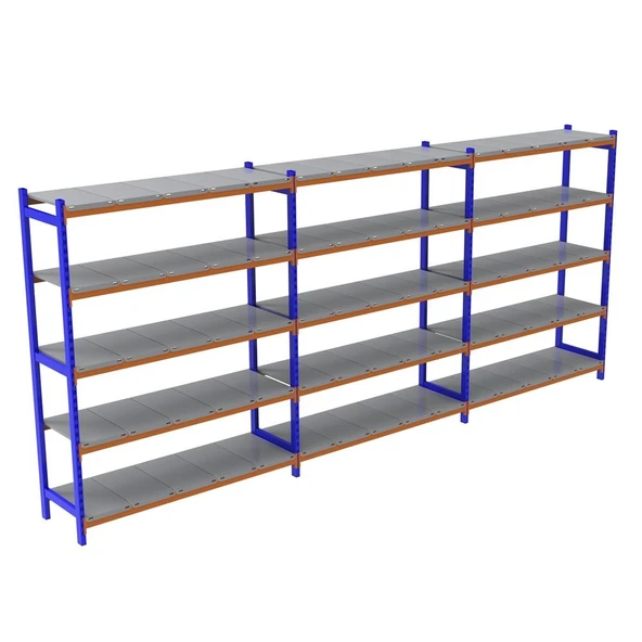 5 Katlı 3'lü Depo Rafı - 300-350 Kg Taşıma Kapasiteli Hafif Rack Raf  40x150x250 cm ürün görseli 1