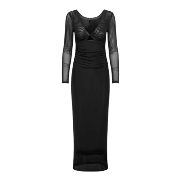 Kadın Siyah Uzun Elbise 15331585 - Resim 6