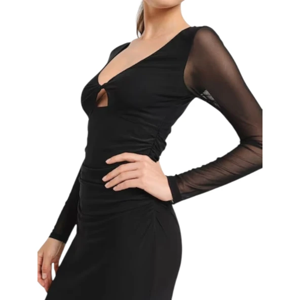 Kadın Siyah Uzun Elbise 15331585 - Resim 4