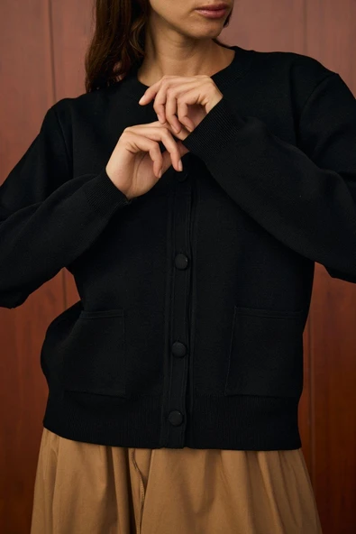 Merwish 1557 Bomber Mini Hırka Siyah - Resim 3