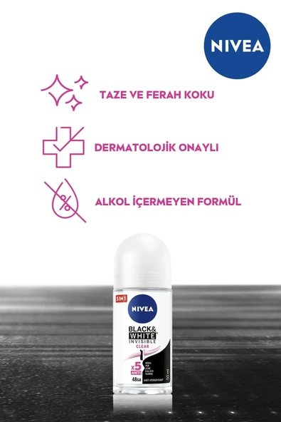 Nivea Kadın Roll-on Deodorant Black&white Invisible Clear 50ml,48saat Anti-perspirant Koruma Ve Ferah Koku - Resim 4