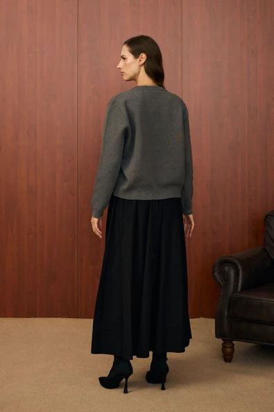 Merwish 1557 Bomber Mini Hırka Antrasit - Resim 4