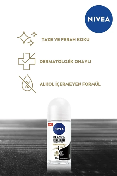 Nivea Kadın Roll On Deodorant Black&white Ipeksi Pürüzsüzlük 50ml,48 Saat Anti-perspirant Koruma - Resim 4