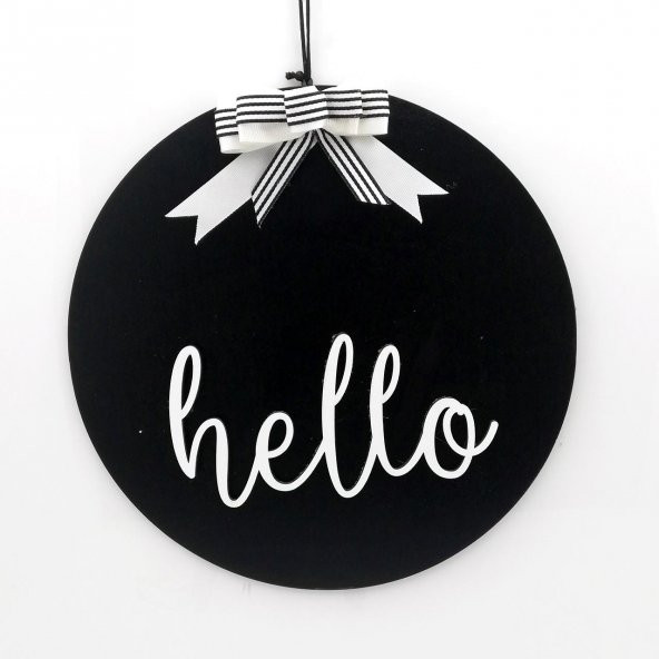 Lora Davet Ahşap Kapı süsü Hello (1 Adet) Siyah - 54217