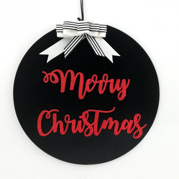 Lora Davet Ahşap Kapı Süsü Merry Christmas (1 Adet) Siyah - 54297 - 1