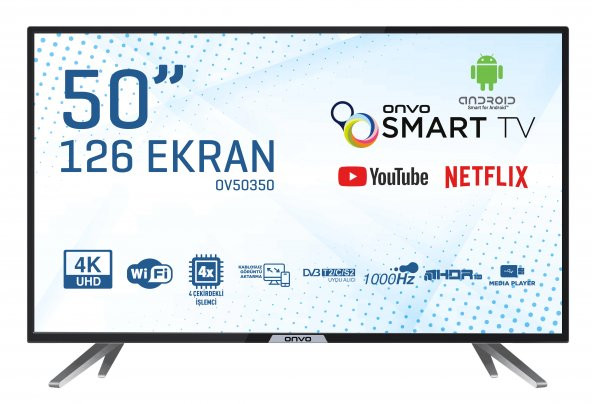Onvo OV50350 50" 126 Ekran Uydu Alıcılı 4K Ultra HD Android Smart LED TV